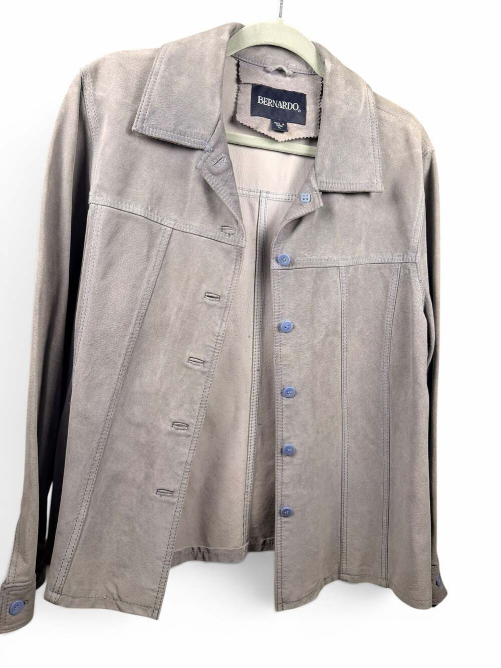 Bernardo Grey Genuine Suede Leather Button Down Jacket Size XL
